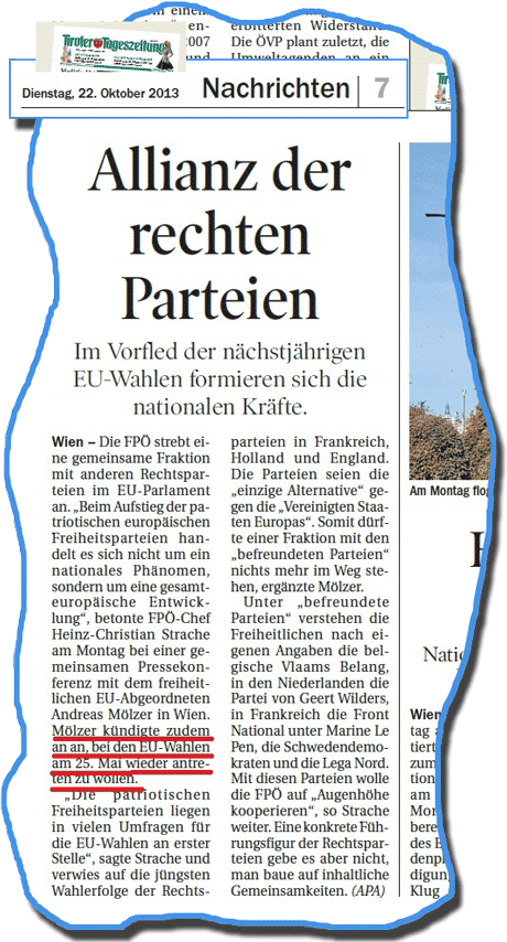 Bild: Ausriß 'Tiroler Tageszeitung', 22. Oktober 2013, Seite 7